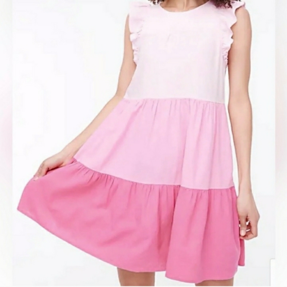 J. Crew size 0 dress linen pink color block Sheath Dress